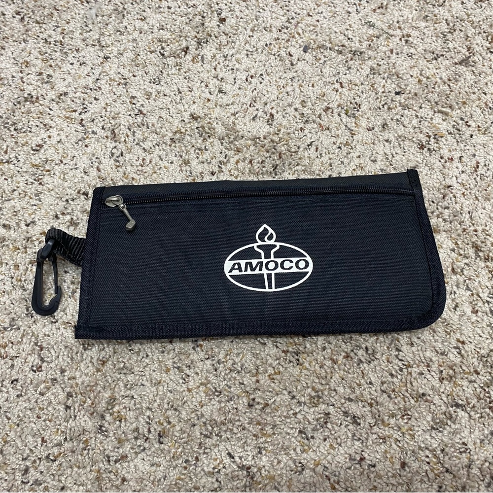 Amoco pouch vintage bag golfer storage black car tools 10" x 5"